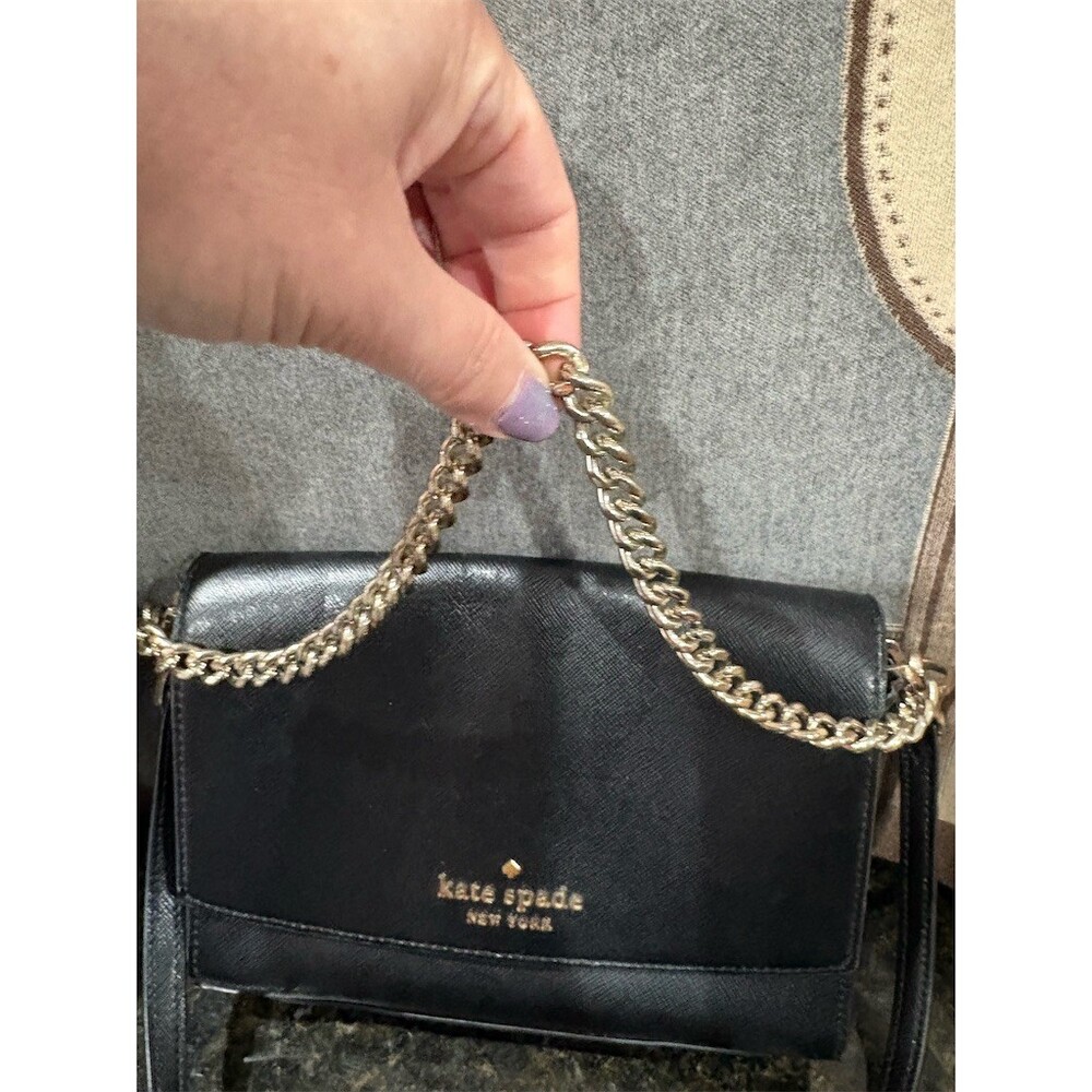 Kate Spade New York Crossbody Bag Womens Small Black Flap Chain Strap 9x7 - Picture 3 of 11